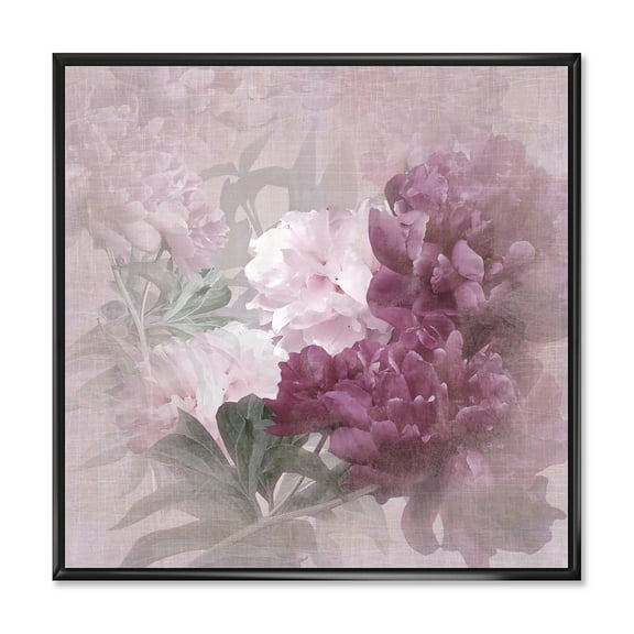 Designart 'Ancient Pink and Purple Flowers II' Traditional Framed Canvas Wall Art Print