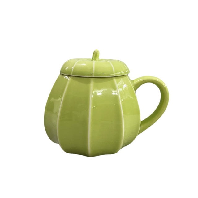 Tazas de café Bewildely de calabaza de Halloween 300ml cerámica con tapa verde