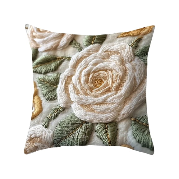 Flower Print Pillow Cover 18 x18 Inches, Square Throw, Living Room Bedroom