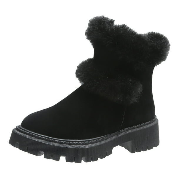 Black faux fur ankle boots deals