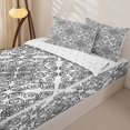 thumbnail image 3 of jejeloiu Elegant Damask Zipper Twin Comforter Sets with Fitted Sheet and 2 Pillowcases For Men Women,Floral Pattern Zipper Bedding Set,Black White,Reversible,4-Piece, 3 of 7