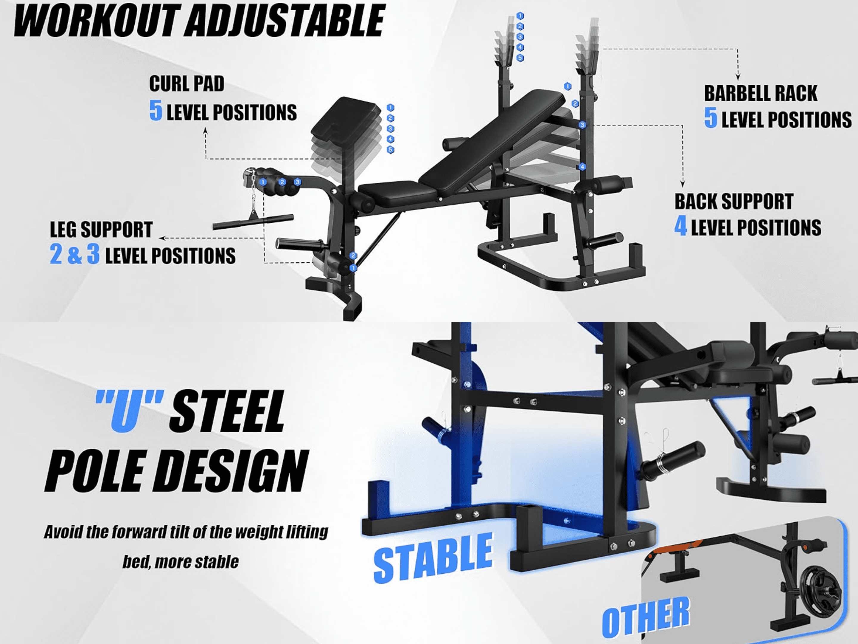 9-in-1 Olympic Weight Bench, 900LBS Capacity Adjustable Bench Press with Leg Extension, Preacher Curl & Lat Pulldown, Home Gym Strength Equipment