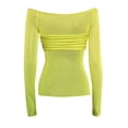 thumbnail image 4 of Women Off Shoulder T-Shirts Sheer Mesh Sexy Long Sleeve Tees Pleated See Through Solid Slim Tops Trendy, 4 of 5