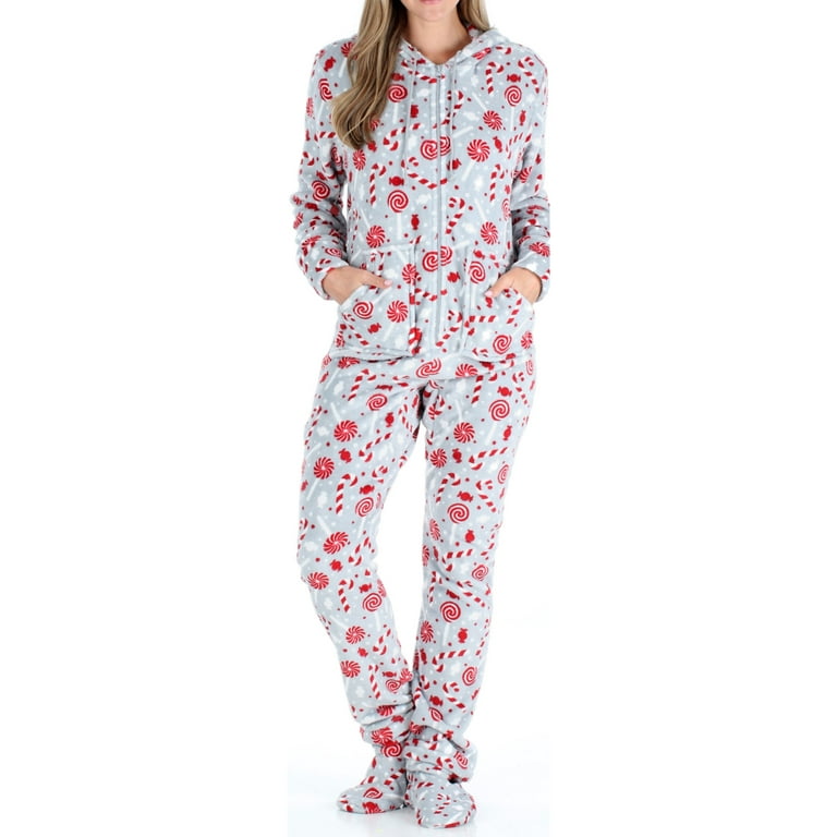 SleepytimePjs Women s Fleece Hooded Footed Onesie Pajama Walmart