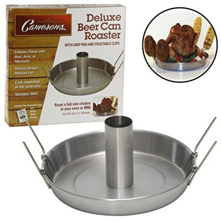 Cook Chicken Roaster Camerons Products Beer Can Roaster - Stainless Steel Chicken Beeroaster Deluxe Recipe Guide - Cooks Meat Vegetables at same time ()