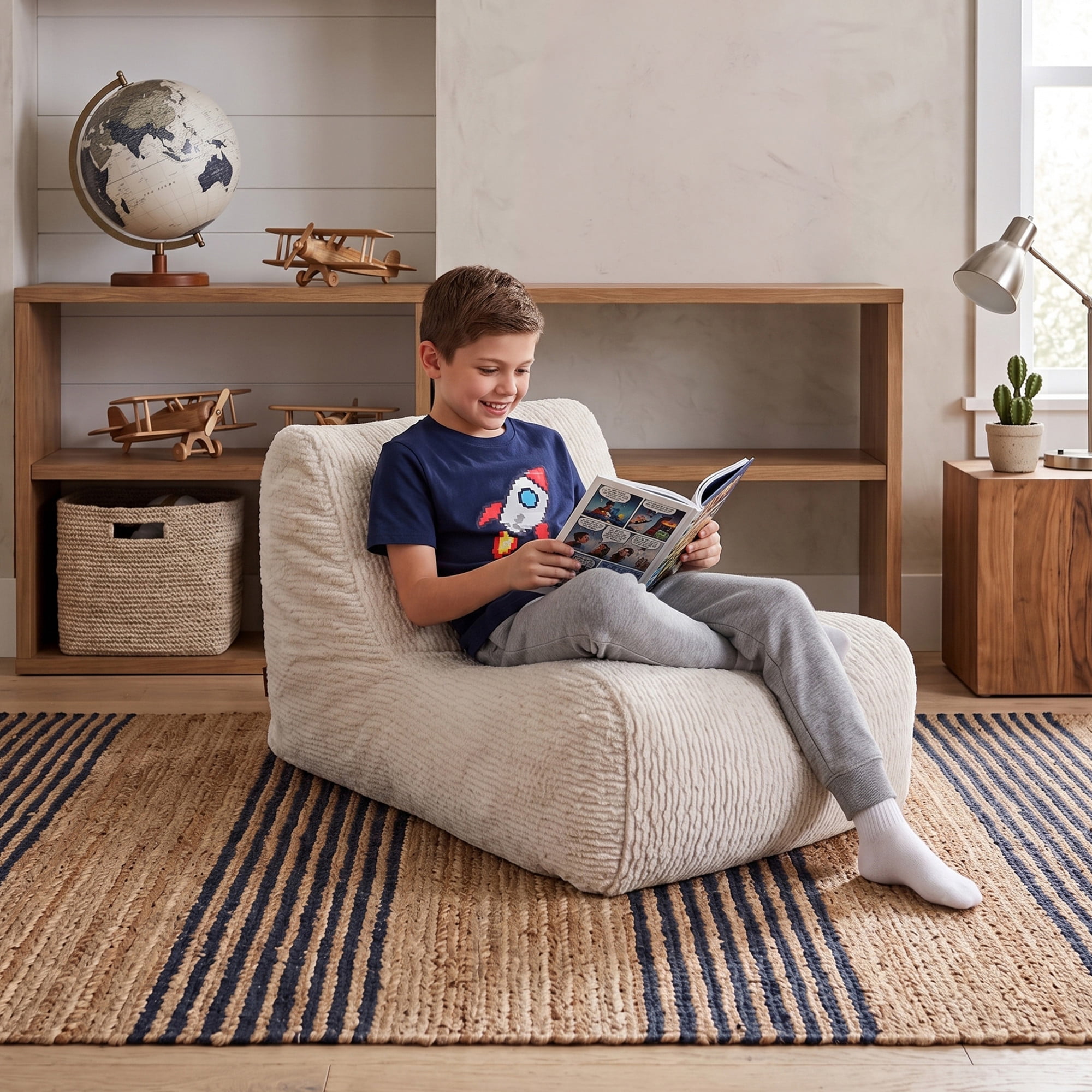 Big Joe Modora Kids Bean Bag Lounger, Snowdrift Featherridge Fabric