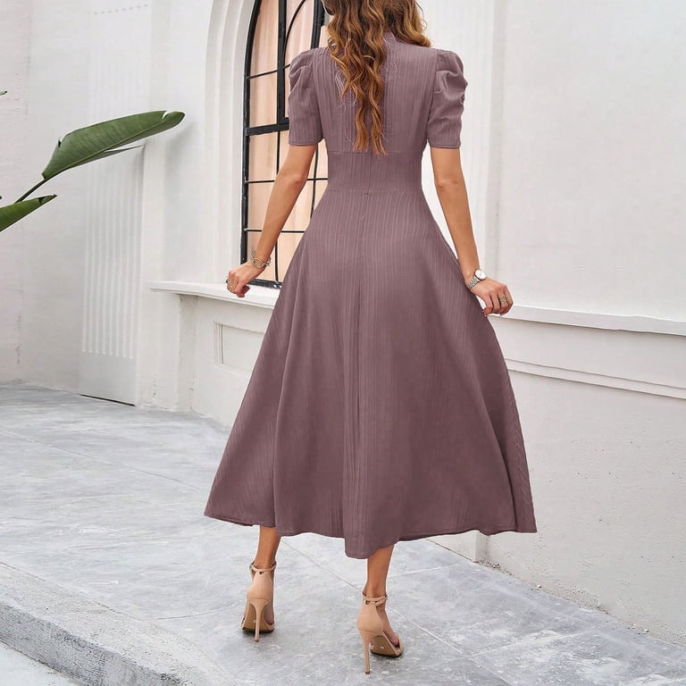 longsleeve fall dresses Ever-Pretty Lantern 3/4 Sleeve Split Tulle Maxi Bridesmaid Dress