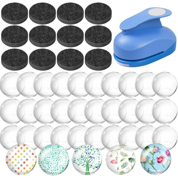 101pcs Fridge Glass Magnets Craft Set Include Craft 1-Inch Paper Punch Round Disc Ferrite Ceramic Magnets with Transparent Glass Cabochons for DIY Refrigerator Magnet Crafts