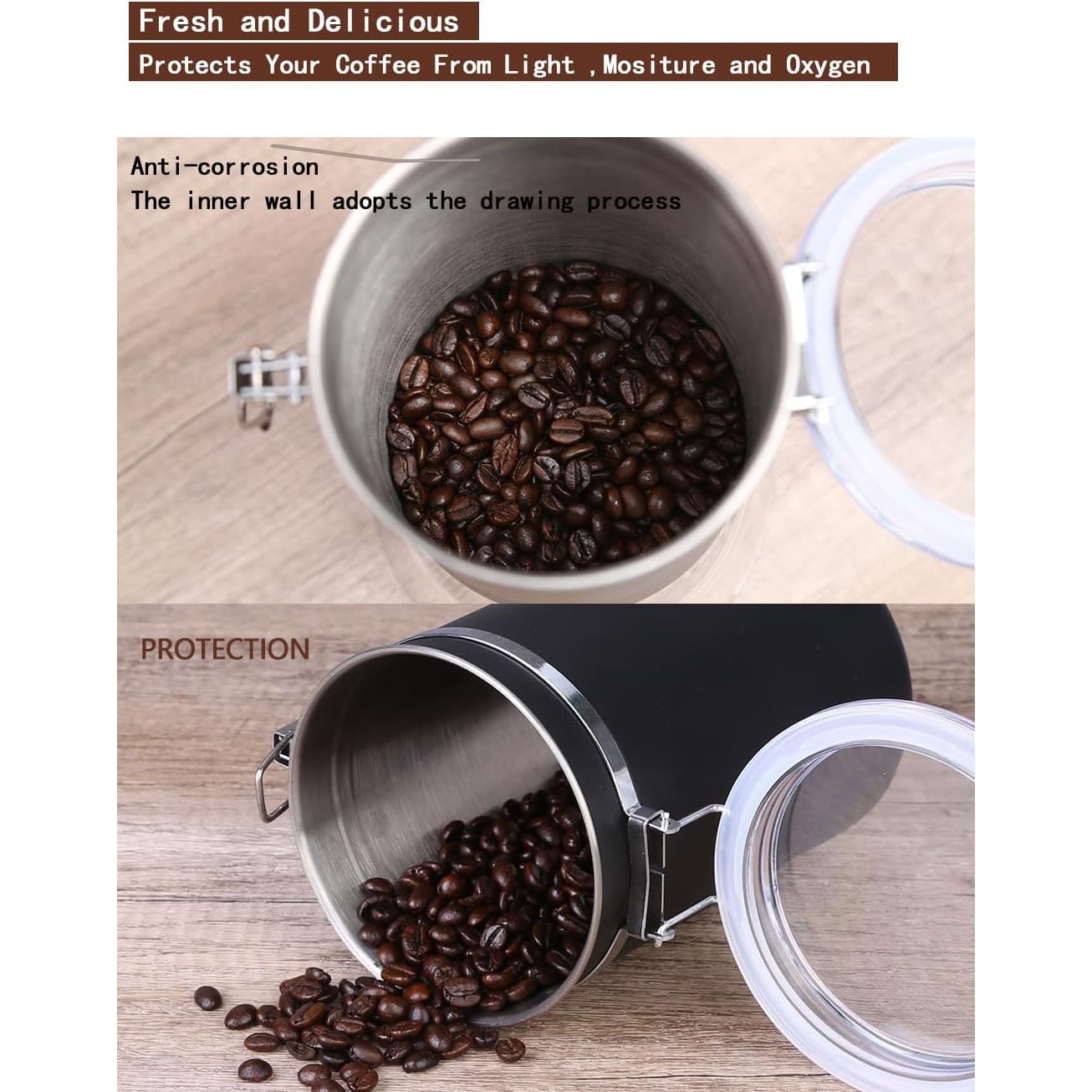 4 Pack Stainless Steel Food Container with Clear Lids Airtight Container Stackable Canisters Kitchen Pantry Storage for Cereal, Snacks, Candy, Herbs, Spices, Sugar, Tea (1.8L Black)