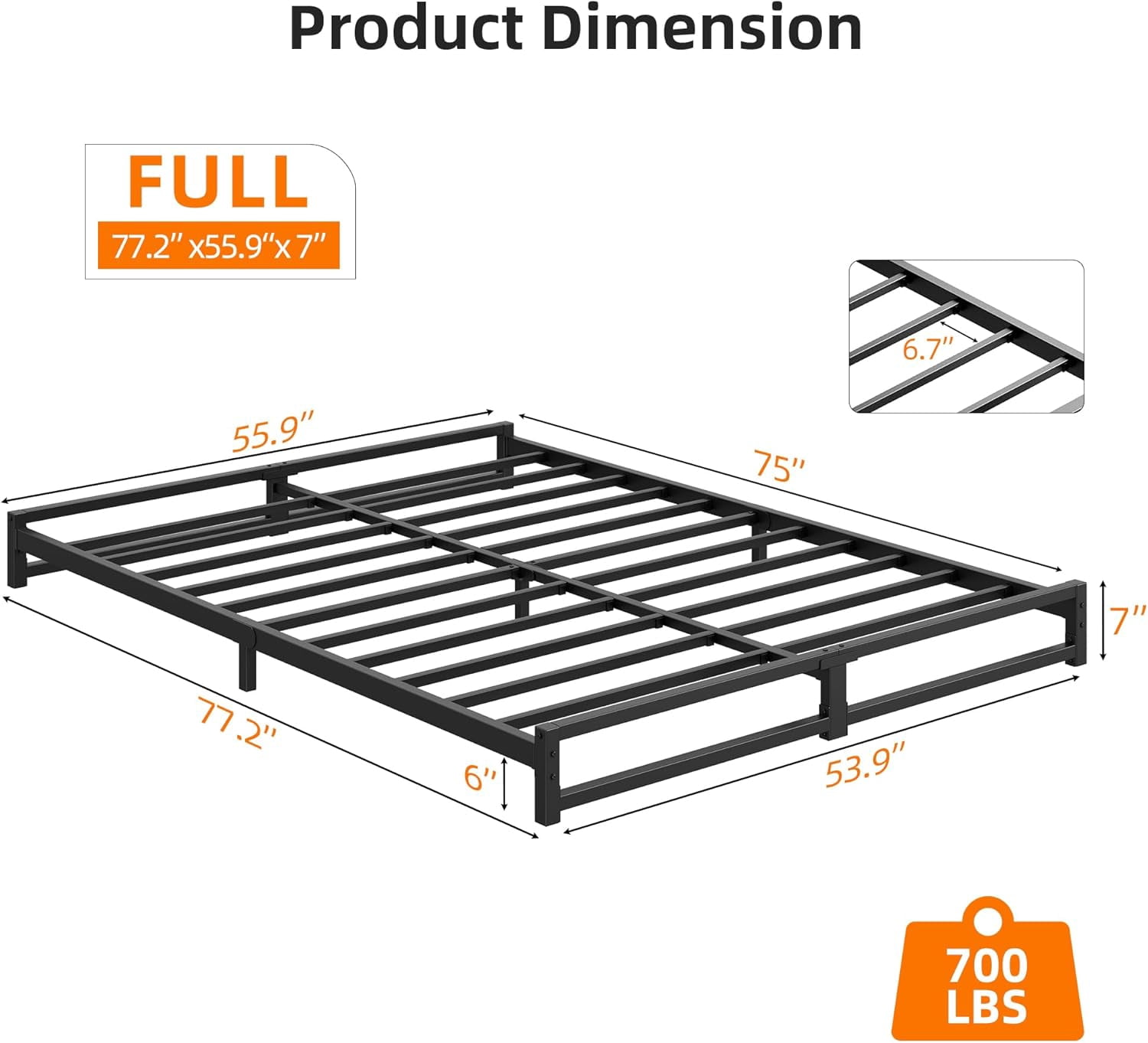 Homhougo 6 Inch Full Size Bed Frame Heavy Duty Metal Platform Bed Frame with Steel Slat Support, Mattress Foundation, No Box Spring Needed, Noise Free, Black (Full)