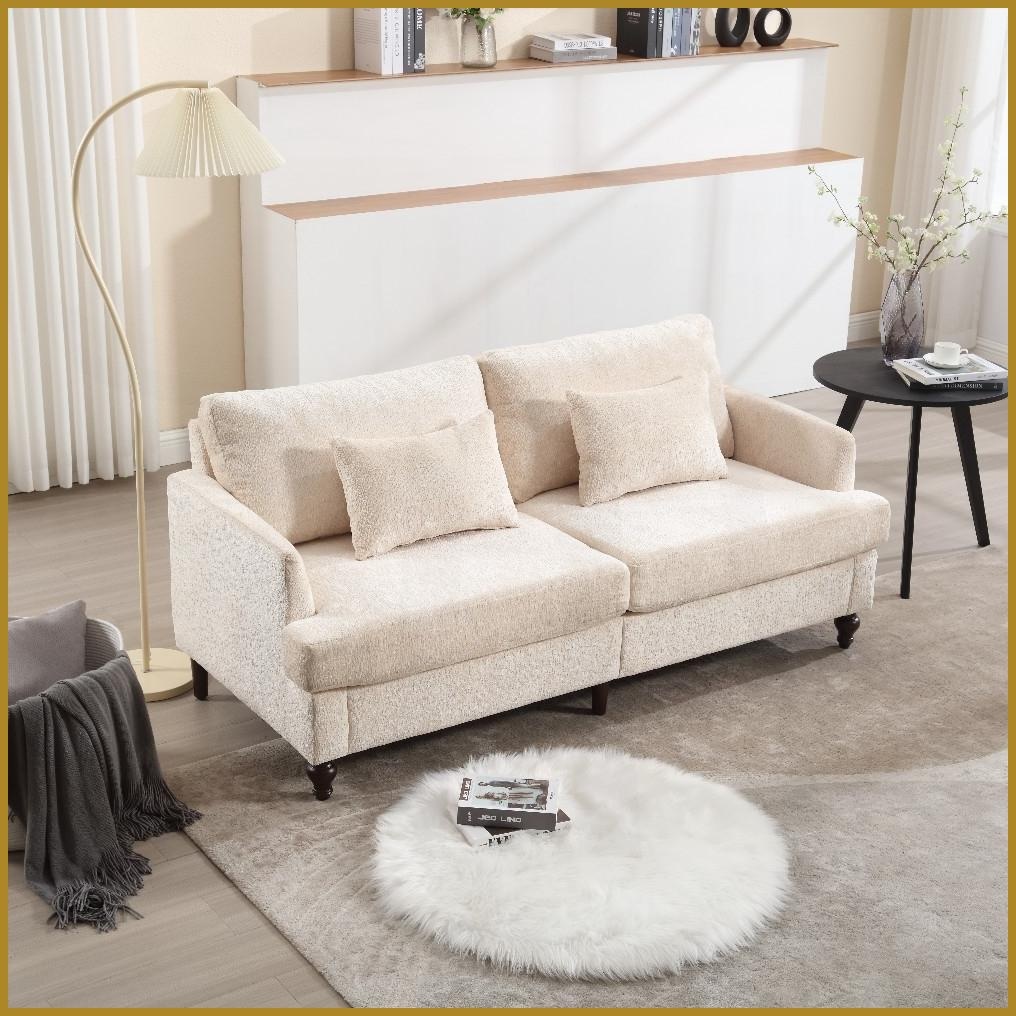 Mid Century Modern Chenille 2-Seat Loveseat Sofa – Solid Wood Frame for Living Room & Bedroom