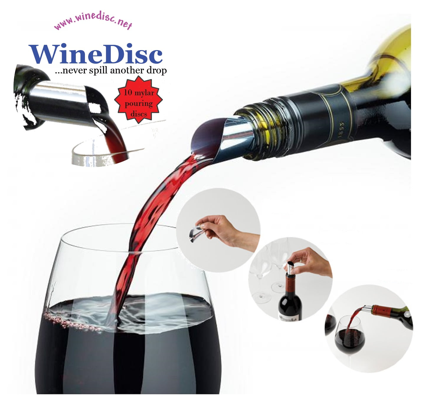 The Original Wine Disc Drop Stopping Pour Spout flexible silver foil
