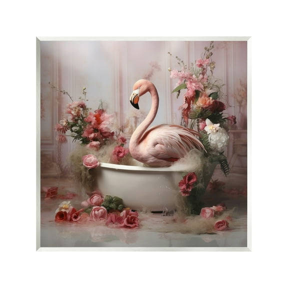 Stupell Industries Flamingo in Stately Bathroom Animals & Insects Painting Unframed Art Print Wall Art, 12 x 12