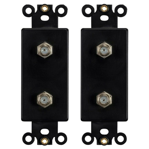 2 Pcs 2 Port F Type Coupler Wall Plate Insert Decora Coax Cable TV Antenna Black