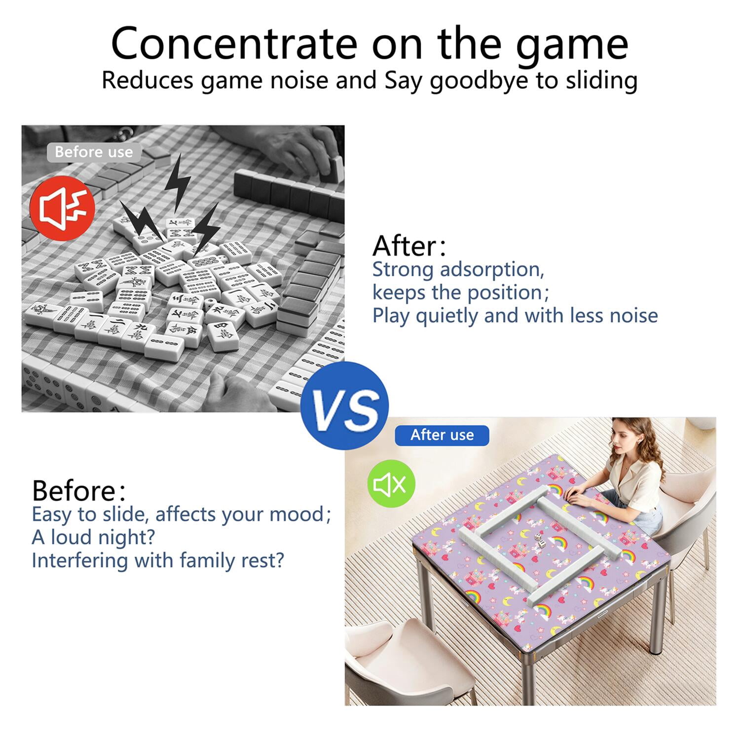 Cute Horse Mahjong Mat for Table, 31.5*31.5in Anti Slip American Mahjong Table Cloth, Noise Reduction, Neoprene Mah jongg Mat with Carrying Bag & 3 Dices, Mahjong Sets Gift, Board Tile Games Mats