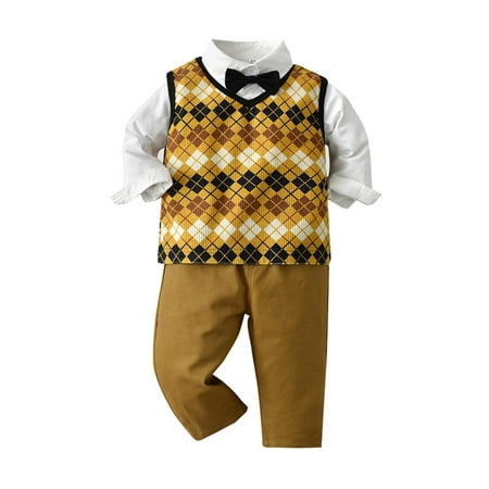 

Spring Children V Neck Vest Long Sleeved Boy Cotton Shirt And Trousers Three Piece Set 2 Piece Sizes 7-8 Years
