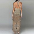 thumbnail image 4 of Tassels Halter Split Women Dress Sleeveless Backless Lace Up Party Summer Street Club Evening Robe, 4 of 4