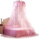 thumbnail image 1 of Cortina de cama redonda transpirable de color rosa con dosel de encaje de princesa y mosquitera, 1 of 8