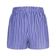 thumbnail image 6 of Costeam Womens Vertical Striped Casual Shorts Ruffled Smocked Elastic Waist Fake Front Button Detail Side Inset Pockets Lightweight Crinkle Woven Fabric Loose Fit Summer Sleep Short Bottoms, 6 of 6