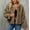 Khaki, variant on Uaswgudfs Women's Short Faux Fur Plush Fleece Jacket: Oversized Collarless Cardigan, Soft Warm Casual Coat​