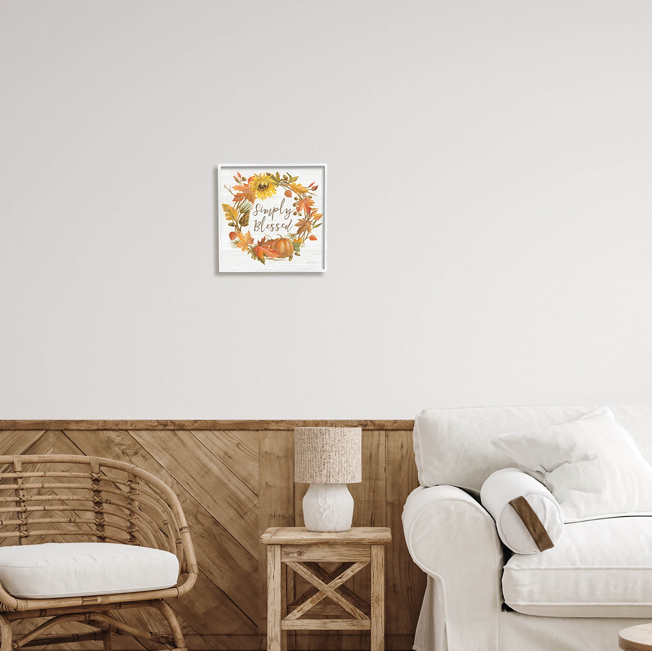 Stupell Industries Simply Blessed Autumn Wreath Graphic Art White Framed Art Print Wall Art, Design by Silvia Vassileva