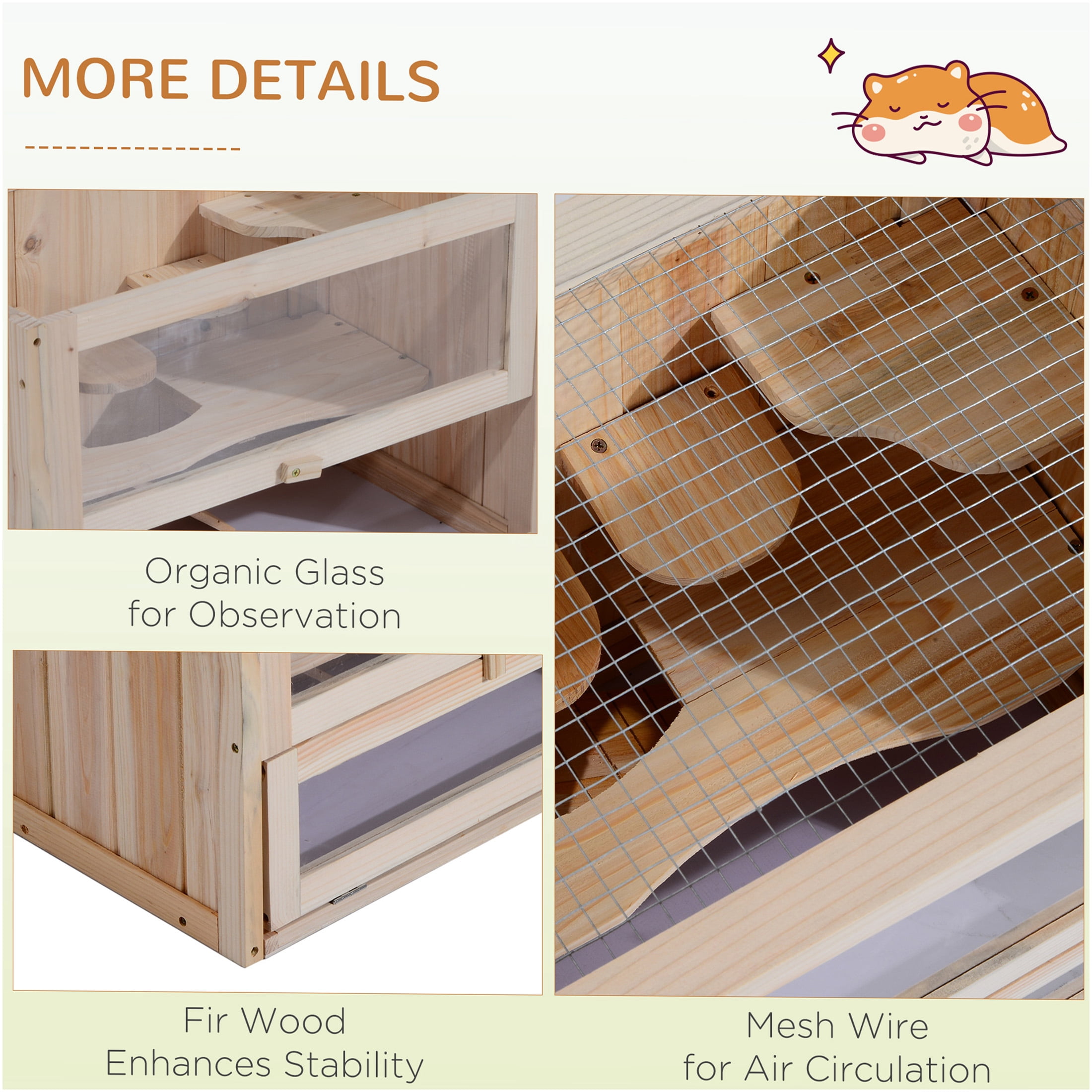 JERFIT 2-Tier Wooden Hamster Cage with Ramp, Openable Mesh Top & Front Door, Small Animal Habitat for Mice, Rats, Gerbils, Chinchillas, Guinea Pigs
