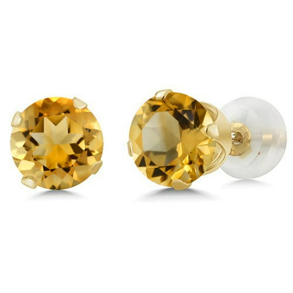 Gem Stone King 10K Yellow Gold Citrine Stud Earrings for Women Men (1.25 Cttw, Gemstone Birthstone, Round 5MM)