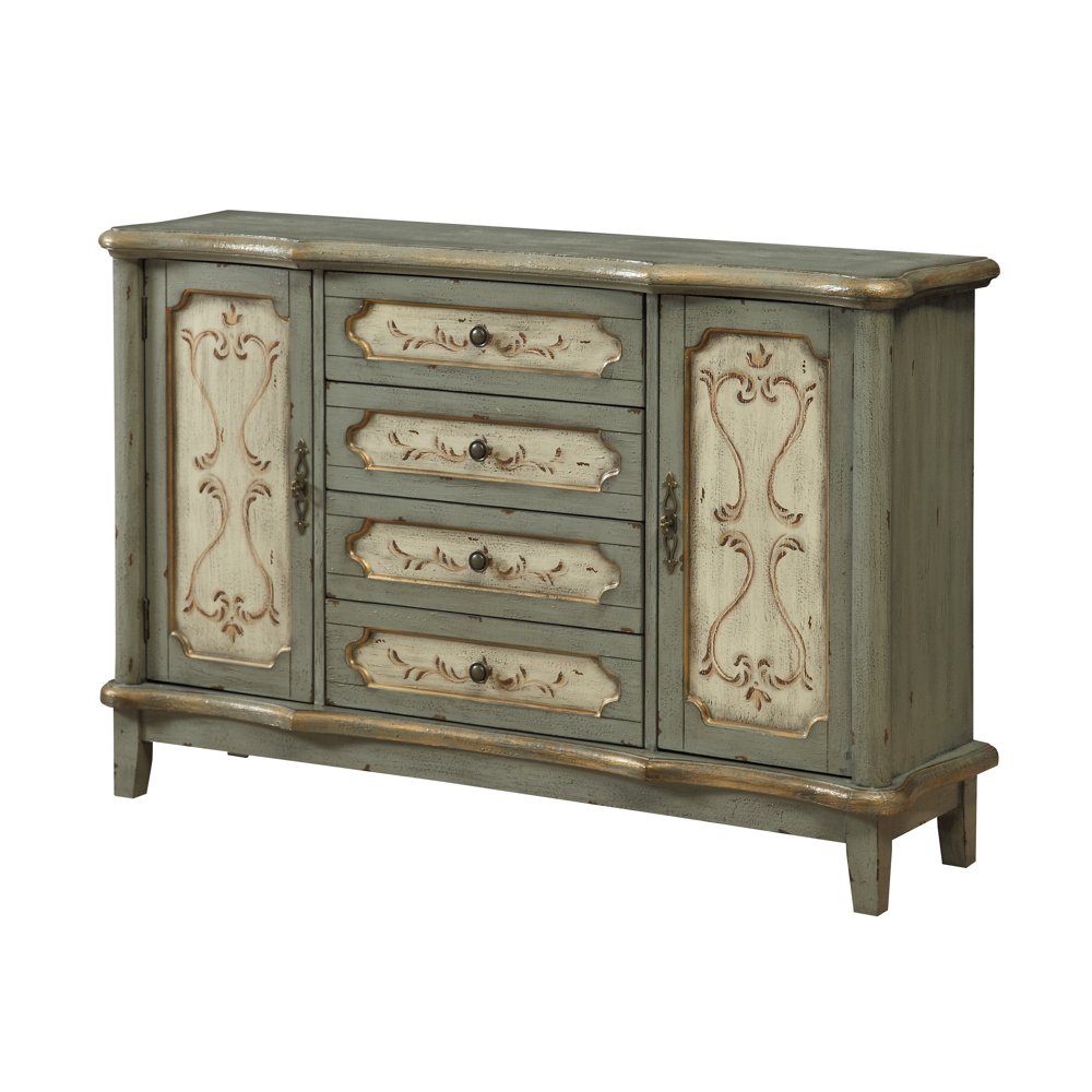 Parisian Blue Grey Four Drawer Two Door Media Credenza