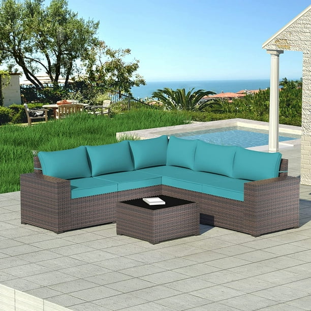 Kullavik 6 Pieces Patio Furniture Sets All Weather Outdoor Sectional Sofa Manual Weaving Wicker