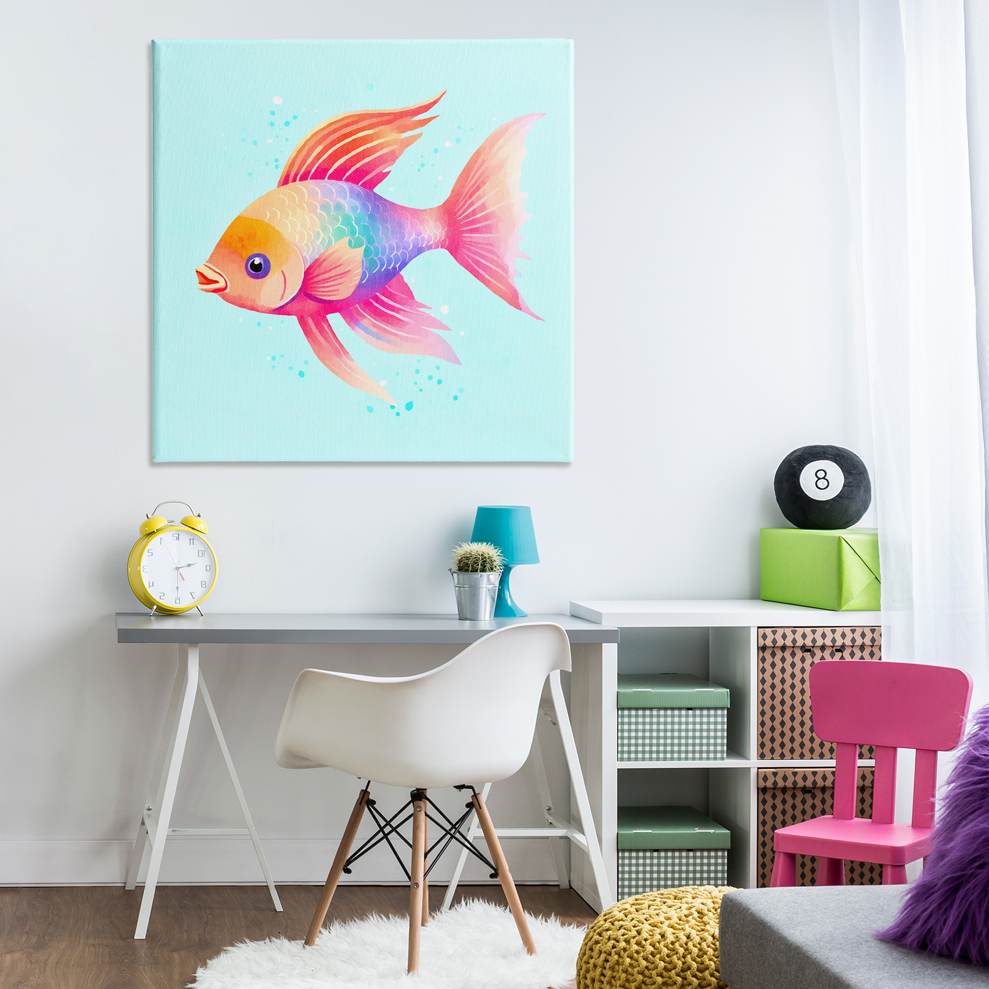 Stupell Industries Whimsical Gradient Fish Animals Painting Wrapped Canvas Art Print Wall Art, 36 x 36