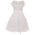 thumbnail image 2 of Little Girl Cap Sleeve Floral Lace Glitter Pearl Holiday Party Flower Girl Dress White 4 JKS 2102 BNY Corner, 2 of 4