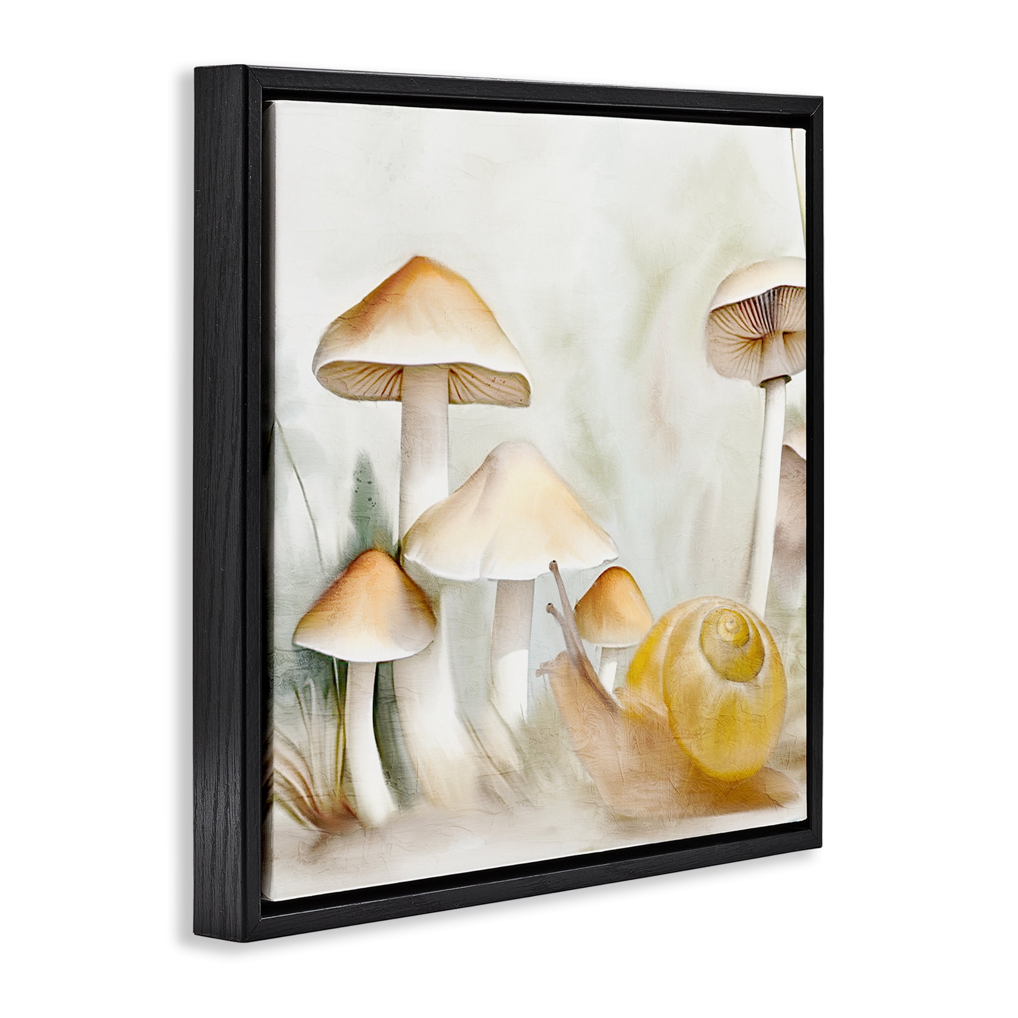 Stupell Industries Snail & Natural Mushrooms Plants & Flowers Painting Black Floater Framed Canvas Art Print Wall Art, 18 x 18