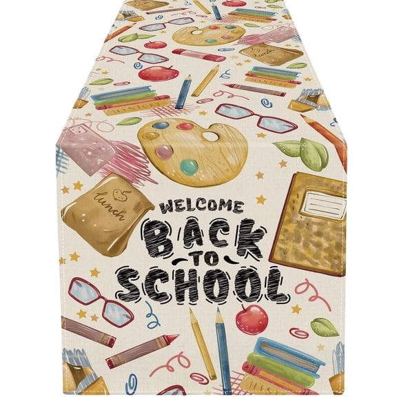 Floleo Watercolor Book Print Table Runner, 183cm Classroom Dining Tablecloth, Literary Style Decorative Flag for Home Party and Study Desk