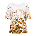 thumbnail image 4 of Blouses pour Femmes, Chandail Décontracté à Imprimé pour Femmes en Coton et Lin à Boutons, Col Rond, Manches Courtes, 4 of 5