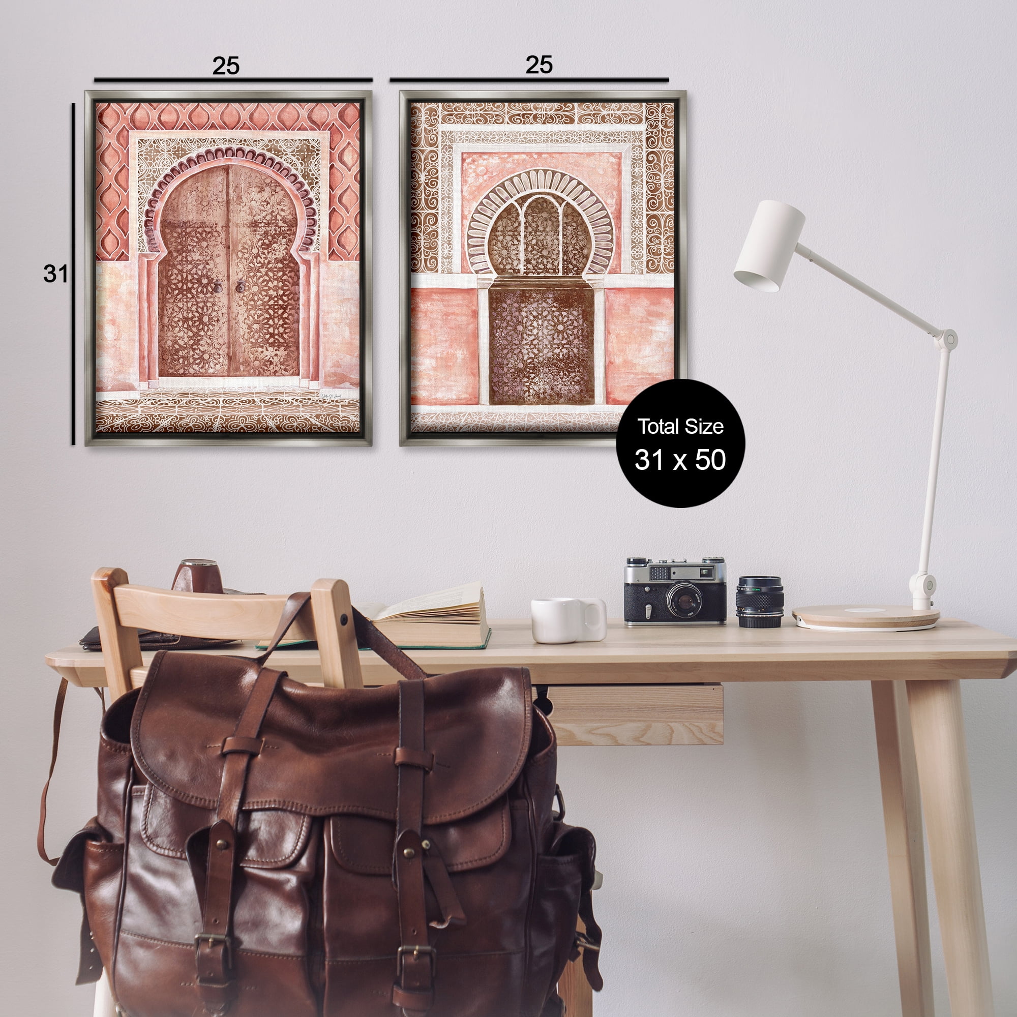 Stupell Industries Moroccan Tiled Alcoves Buildings & Architecture Painting Gray Floater Framed Canvas Art Print Wall Art, 31 x 25, Set of 2