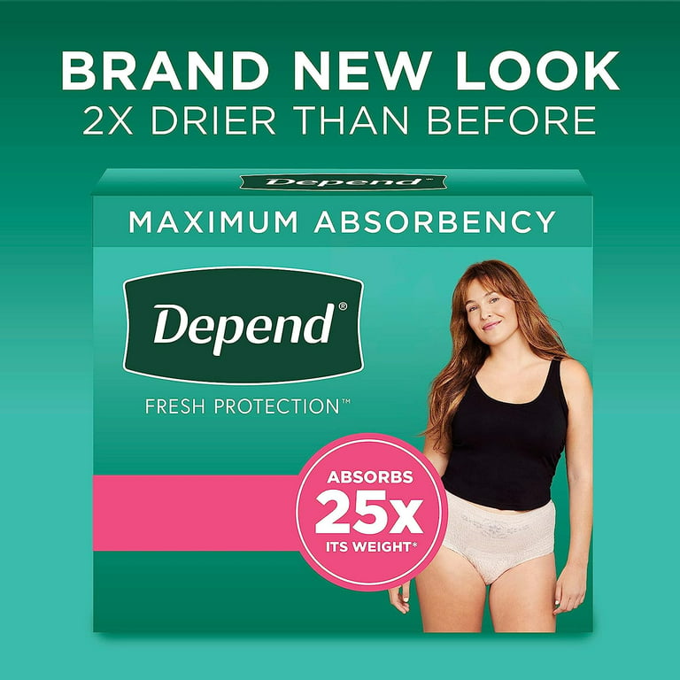 Depend Fresh Protection Adult Incontinence Underwear for Women (Formerly  Depend Fit-Flex), Disposable, Maximum, Extra-Large, Blush, 26 Count 