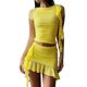 thumbnail image 1 of Vestido Falda Conjunto de 2 piezas para mujer Traje de fiesta ajustado con volantes de color sólido Kuymtek Amarillo T L para Mujer, 1 of 9