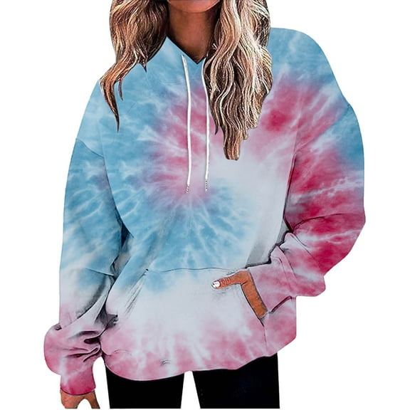 Bovemsi Sweatshirt for Women Long Sleeved Tie Dye Printed Casual Sportswear Hooded With Pockets Comfort Hoodie