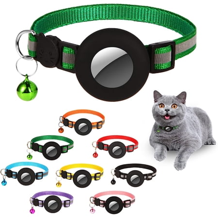 Airtag Cat Collar Breakaway, Reflective Collars with Apple Air Tag GPS Holder and Bell for Kittens and Puppies (Green)