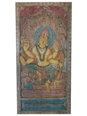 Mogul Vintage Hand Carved Protector Vishnu Carving spiritual Wall Sculpture, Eclectic Interior
