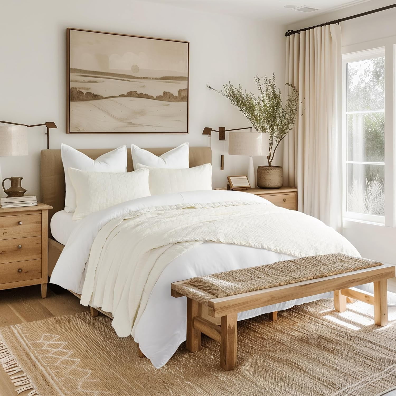 EVERGRACE Stonewashed Cotton Quilt Set King Size, Ultra Soft Oversized Bedspread Coverlet Set, Lightweight Crinkle Box Stitch Bedding Sets for All Season, with 2 Shams, Ivory White