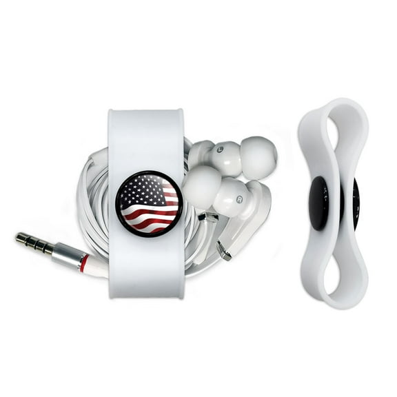 US American Flag Waving United States USA Headphone Cord Wrap Cable Wire Organizer Set