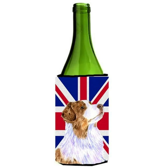 Australian Shepherd With English Union Jack British Flag Wine bottle sleeve Hugger - 24 Oz.
