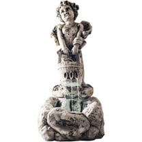 Pure Garden Outdoor Water Fountain With LED Lights, Lighted Cherub Angel Fountain With Antique Stone Design for Decor on Patio, Lawn and Garden