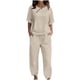 thumbnail image 1 of Conjunto de dos piezas para mujer: camiseta de manga corta con botones y pantalón largo - Poliéster y spandex, estilo informal de verano, 1 of 7