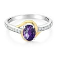 thumbnail image 2 of Gem Stone King 10K Yellow Gold and 925 Sterling Silver Purple Amethyst and White Lab Grown Diamond Engagement Ring for Women (0.83 Cttw, Available in Size 5, 6, 7, 8, 9), 2 of 4