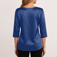 thumbnail image 5 of Dressy Tops for Women 3/4 Sleeve Silk Satin Blouses Business Work T Shirts Loose Fit Cowl Neck Spring Summer Outfits 2026 Blue 2XL, 5 of 7