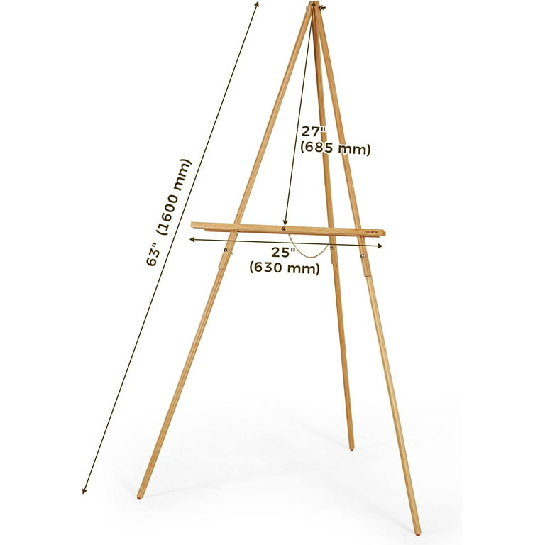 VISWIN 63' Wooden Tripod Display Easel Stand for Wedding Sign Poster A-Frame Artist Easel Floor with Tray for Painting Canvas Foldable Easel - Natural