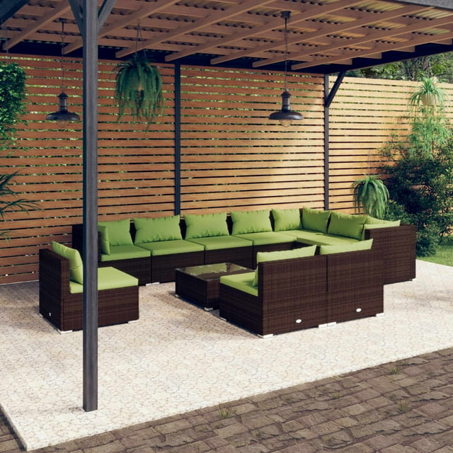 vidaXL Ensemble Salon de Jardin 11 Pcs avec Coussins en Rotin Poly Brun
