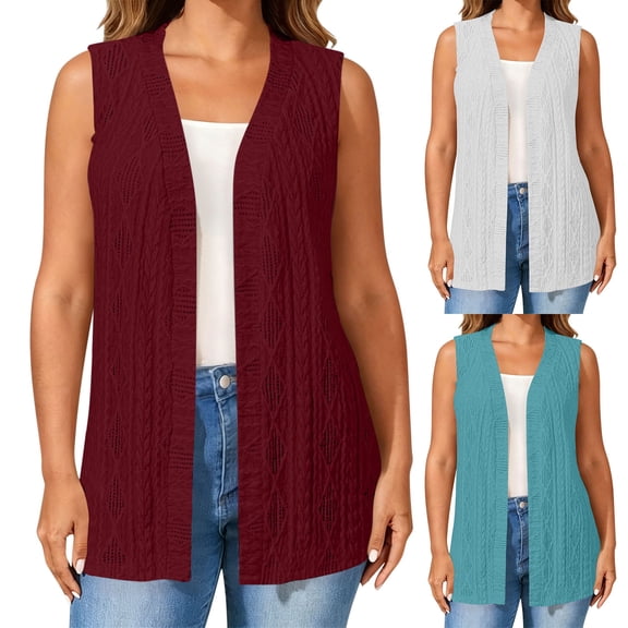 FRSASU Plus Size Casual Lightweight Cardigan for Women Soft Long Sleeveless Knit Cardigans Open Front Loose Fit Vest White